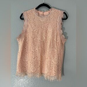 Lipslide- Size L-Pink lace like-no sleeve blouse